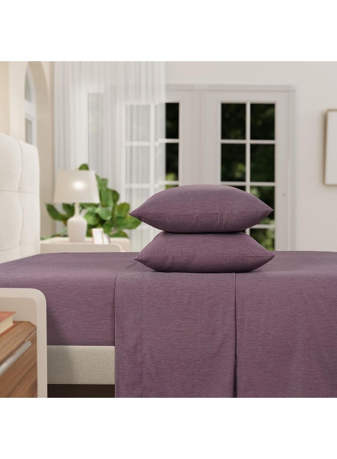 IZOD Melange Cotton Blend 4Pc King Size Bed Sheet Set, Deep Pockets fits Upto 17", Hotel Luxury Bedding Sheets & Pillowcases, Wrinkle Resistant, Sateen Weave Cooling Bed Sheet - Amethyst - Image 1